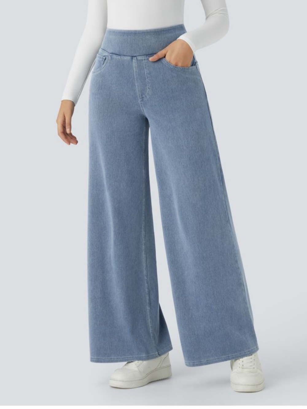 HALARA Women's Wide-Leg Flex Denim in Light Blue - XL Reg - Tummy Control